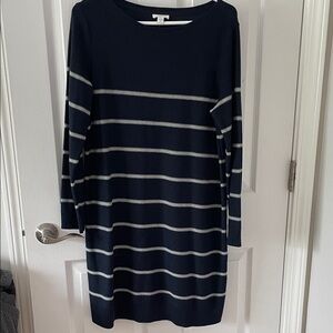 J. Jill Navy and Light Gray Striped Knit Top
